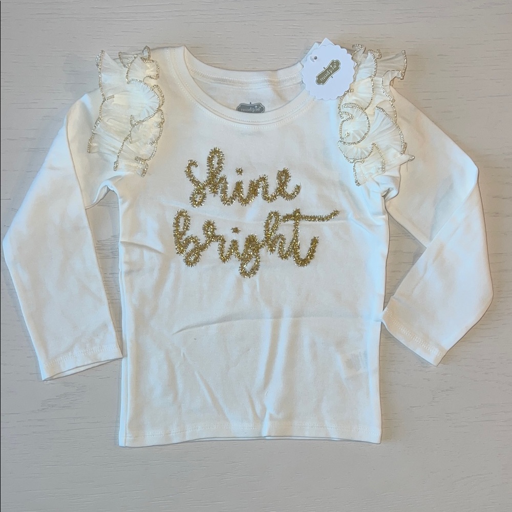Mud Pie Long Sleeve Tinsel Ruffle Shirt 2T 3T 4T 5T